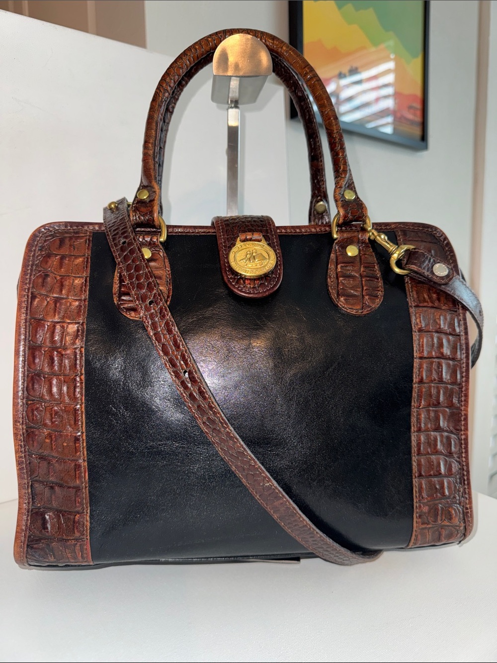Vintage Brahmin Addison Croc Embossed Leather Satchel Modern